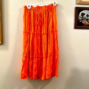 Women’s Cute Full Skirt, Orange, Ties On the inside/outside, Size Medium